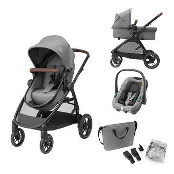 Коляска MAXI-COSI ZELIA S TRIO Grey (Black Frame/Brown Leather + CabrioFix S i-Size + сумка) 1996911110 фото