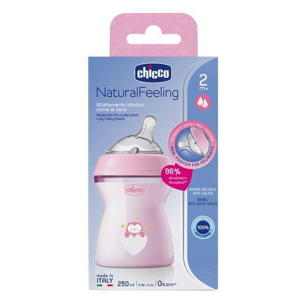 Бутылочка пластик Chicco Natural Feeling NEW, розовый, 250 мл, 2м+ 81323.10 фото